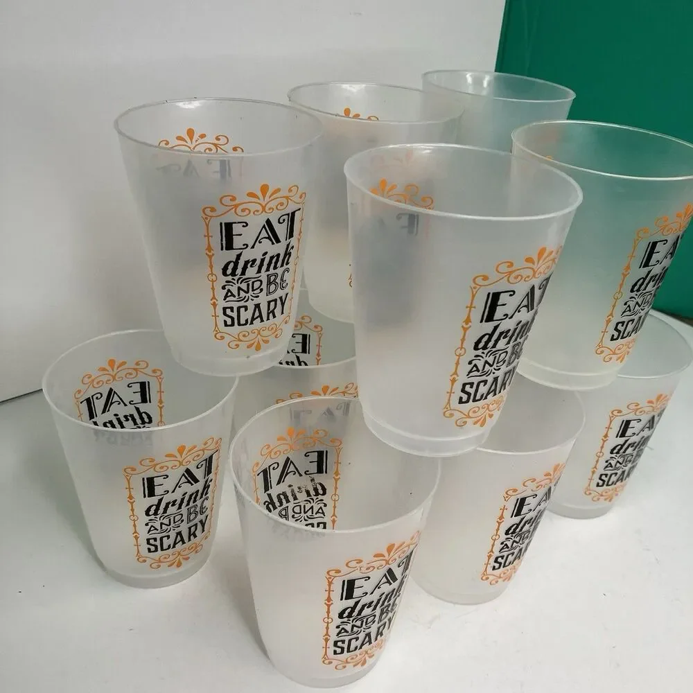 12 Eat Drink And Be Scary Halloween Party Plastic Cups Set Decor Reusable